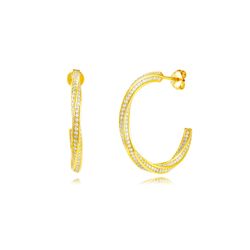 Pendientes Plata Dorada Mujer 29mm PEZ1600DO29 Aro Abierto trenzado Circonitas