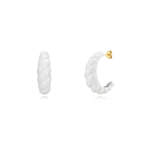 Pendientes Plata Dorada Mujer 30x10mm PEL1074DOEW Medio Aro Enamel Blanco