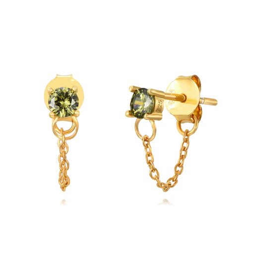 Pendientes Plata Dorada Mujer 3,5mm PEZ1205DOZO Circonitas Oliva