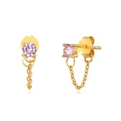 Pendientes Plata Dorada Mujer 3,5mm PEZ1205DOZP Circonitas rosa