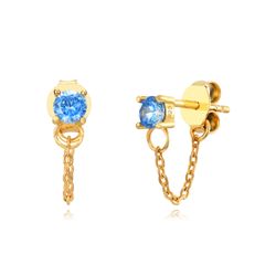 Pendientes Plata Dorada Mujer 3,5mm PEZ1205DOZQ Circonitas Aqua Blue