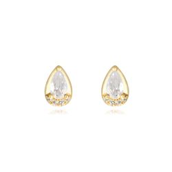 Pendientes Plata Dorada Mujer 3x5mm PEZ1309DO Lágrima Circonita