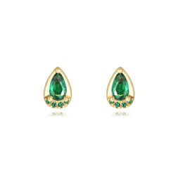 Pendientes Plata Dorada Mujer 3x5mm PEZ1309DOZV Lágrima Circonita Verde