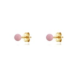 Pendientes Plata Dorada Mujer 4mm PEL1083DOEP04 Bola Enamel Rosa