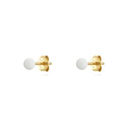 Pendientes Plata Dorada Mujer 4mm PEL1083DOEW04 Bola Enamel Blanco