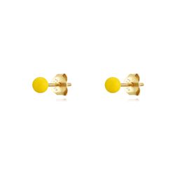 Pendientes Plata Dorada Mujer 4mm PEL1083DOEY04 Bola Enamel Amarillo