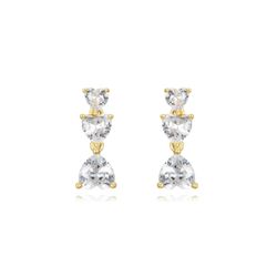 Pendientes Plata Dorada Mujer 4mm PEZ1304DO Corazones Circonitas
