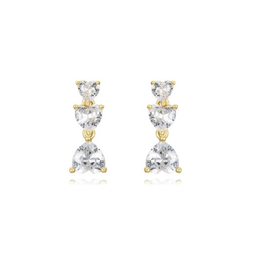 Pendientes Plata Dorada Mujer 4mm PEZ1304DO Corazones Circonitas