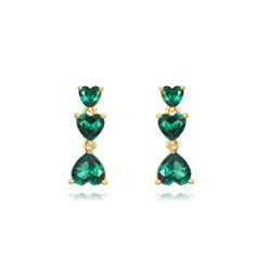 Pendientes Plata Dorada Mujer 4mm PEZ1304DOZV Corazones Circonitas Verdes