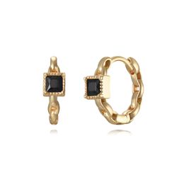 Pendientes Plata Dorada Mujer 4mm PEZ1373DOBK Aro Circonita Negra