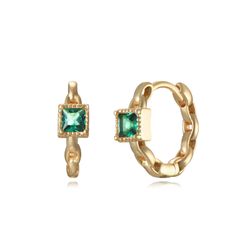 Pendientes Plata Dorada Mujer 4mm PEZ1373DOZV Aro Circonita Verde