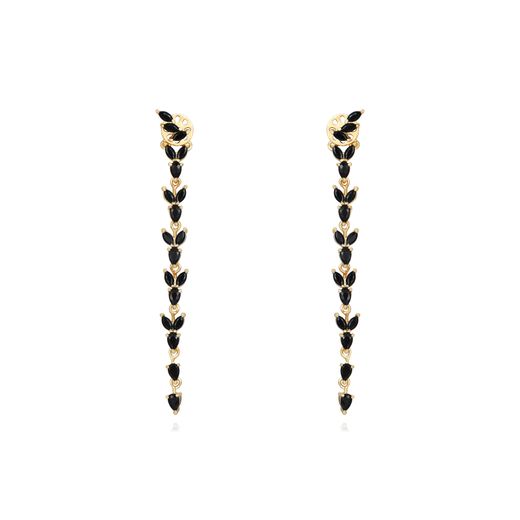 Pendientes Plata Dorada Mujer 50mm PEZ1273DOBK Circonitas Negras