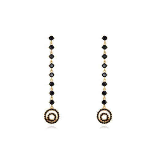 Pendientes Plata Dorada Mujer 55mm PEZ1272DOBK Circonitas Negras