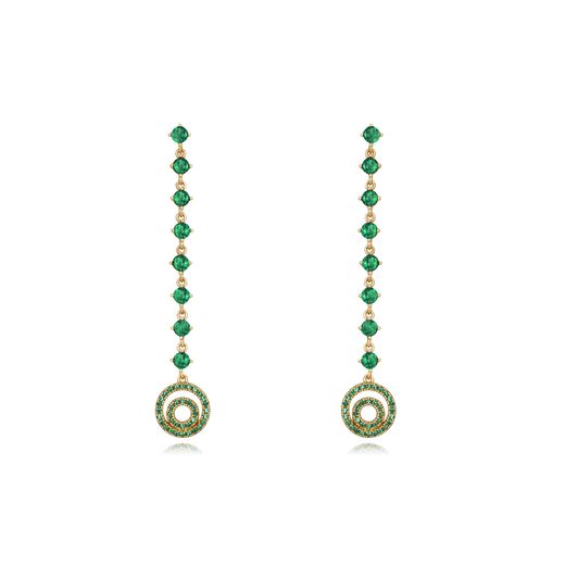 Pendientes Plata Dorada Mujer 55mm PEZ1272DOZV Circonitas Verdes