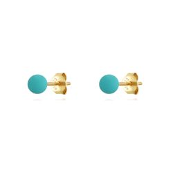 Pendientes Plata Dorada Mujer 5mm PEL1083DOET05 Bola Enamel Turquesa