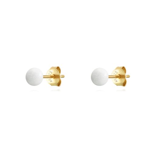 Pendientes Plata Dorada Mujer 5mm PEL1083DOEW05 Bola Enamel Blanco