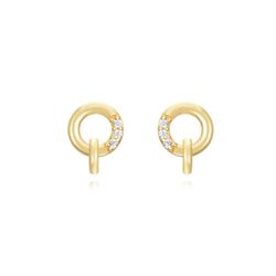 Pendientes Plata Dorada Mujer 6mm PEZ1311DO Círculo Circonitas