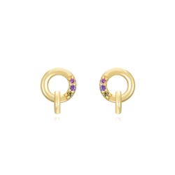 Pendientes Plata Dorada Mujer 6mm PEZ1311DOVA Círculo Circonitas Multicolor