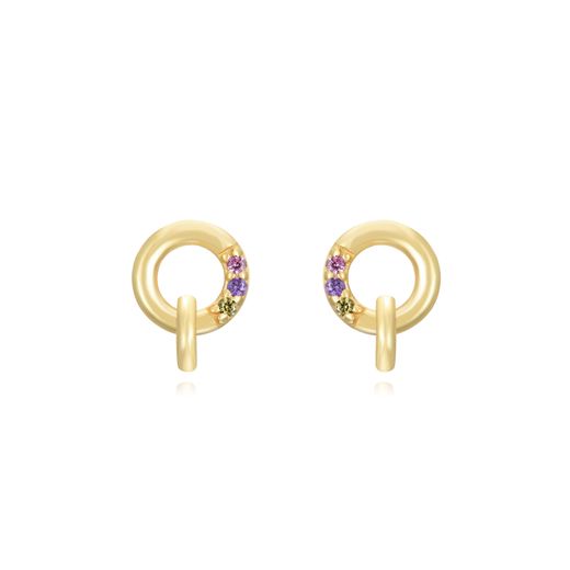 Pendientes Plata Dorada Mujer 6mm PEZ1311DOVA Círculo Circonitas Multicolor