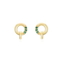 Pendientes Plata Dorada Mujer 6mm PEZ1311DOZV Círculo Circonitas Verdes