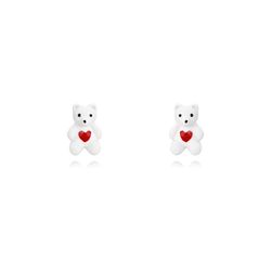 Pendientes Plata Dorada Mujer 6x8mm PEL1090DOEW Oso De Peluche Enamel Blanco