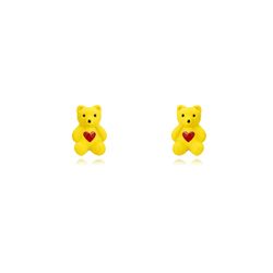 Pendientes Plata Dorada Mujer 6x8mm PEL1090DOEY Oso De Peluche Enamel Amarillo