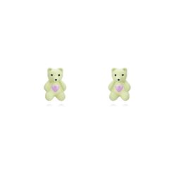 Pendientes Plata Dorada Mujer 6x8mm PEL1090DOME Oso De Peluche Enamel Menta
