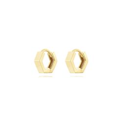 Pendientes Plata Dorada Mujer 8mm PEL1174DO Aro Hexagonal En Brillo
