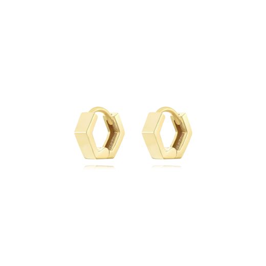 Pendientes Plata Dorada Mujer 8mm PEL1174DO Aro Hexagonal En Brillo