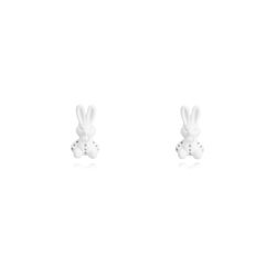 Pendientes Plata Dorada Mujer 8x4,5mm PEL1091DOEW Conejo Enamel Blanco