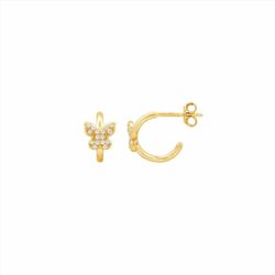 Pendientes Plata Dorada Mujer E27167GP Medio Aro C. Mariposa C. Circonitas