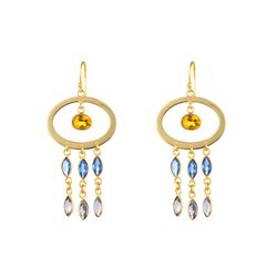 Pendientes Plata Dorada Mujer PBM0024DOVA Círculo Colgante Piedras Minerales Citrino, Amatista y Lolita