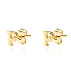 Pendientes Plata Dorada Mujer PE00457DOF Letra F 6mm