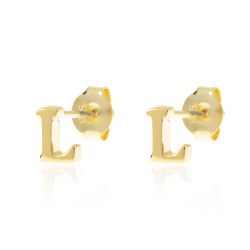 Pendientes Plata Dorada Mujer PE00457DOL Letra L 6mm