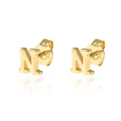 Pendientes Plata Dorada Mujer PE00457DON Letra N 6mm