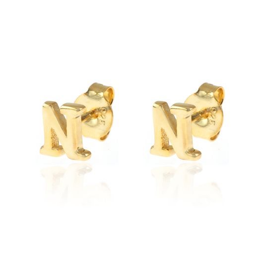 Pendientes Plata Dorada Mujer PE00457DON Letra N 6mm