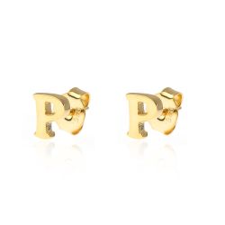 Pendientes Plata Dorada Mujer PE00457DOP Letra P 6mm