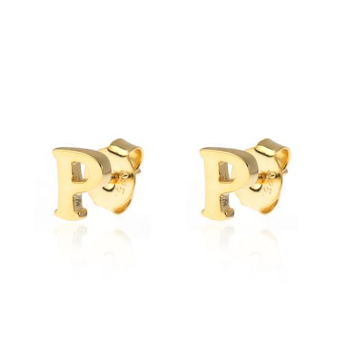 Pendientes Plata Dorada Mujer PE00457DOP Letra P 6mm