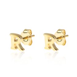 Pendientes Plata Dorada Mujer PE00457DOR Letra R 6mm
