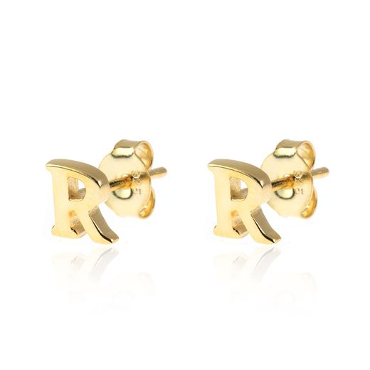 Pendientes Plata Dorada Mujer PE00457DOR Letra R 6mm