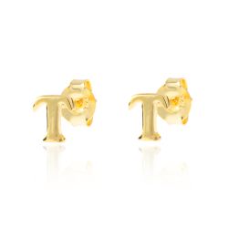 Pendientes Plata Dorada Mujer PE00457DOT Letra T 6mm