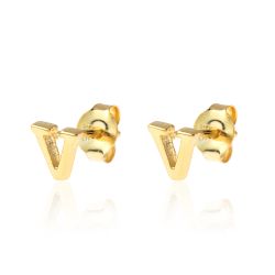 Pendientes Plata Dorada Mujer PE00457DOV Letra V 6mm