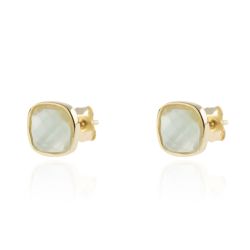Pendientes Plata Dorada Mujer PEM0002DOCB Piedras Minerales Calcedonia Azul