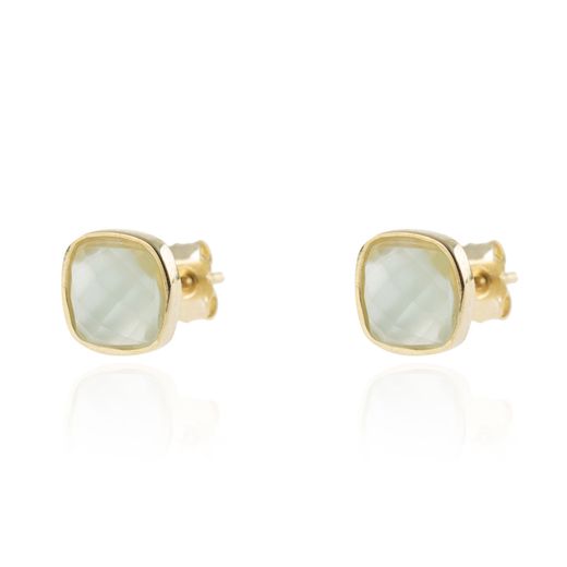 Pendientes Plata Dorada Mujer PEM0002DOCB Piedras Minerales Calcedonia Azul