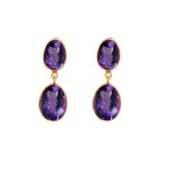 Pendientes Plata Dorada Mujer PEM0003DOAM32 Colgante Piedras Minerales Amatista