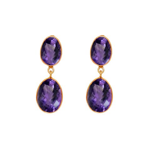 Pendientes Plata Dorada Mujer PEM0003DOAM32 Colgante Piedras Minerales Amatista