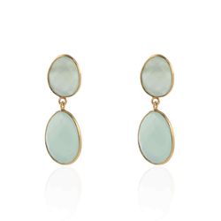 Pendientes Plata Dorada Mujer PEM0003DOCA Colgante Piedras Minerales Calcedonia