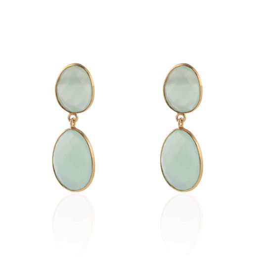 Pendientes Plata Dorada Mujer PEM0003DOCA Colgante Piedras Minerales Calcedonia