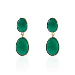 Pendientes Plata Dorada Mujer PEM0003DOOV32 Colgante Piedras Minerales Onix Verde