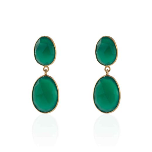 Pendientes Plata Dorada Mujer PEM0003DOOV32 Colgante Piedras Minerales Onix Verde